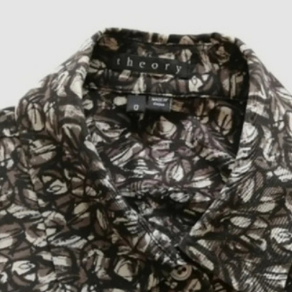 Theory Walvan Silk Sleeveless Shirt Dress With Pockets Size 0 Black Brown Cream - Picture 11 of 14